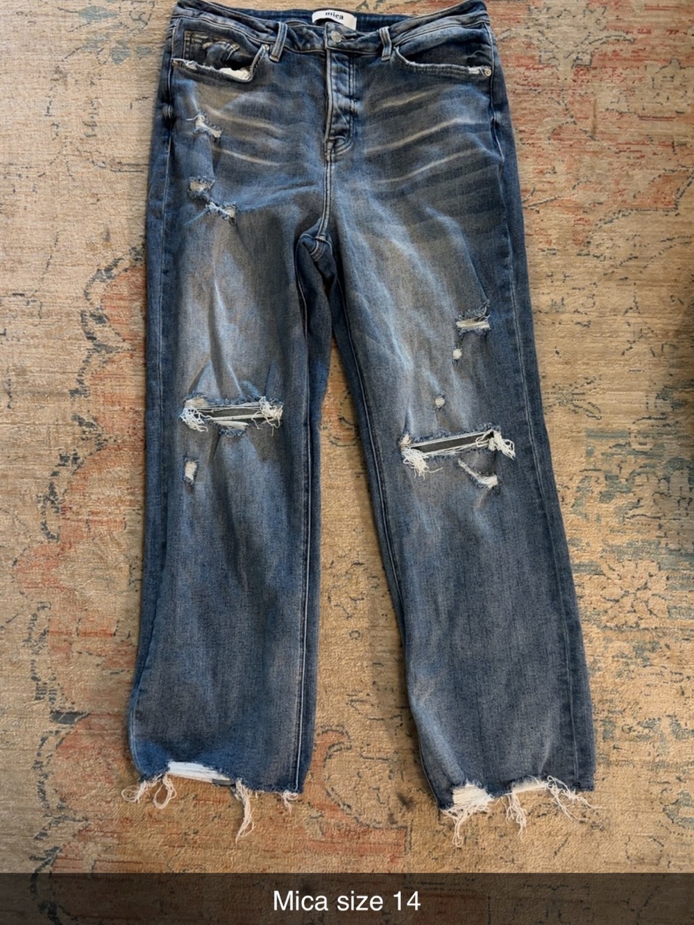 Mica Distressed Straight-Leg Jeans — Medium Blue
